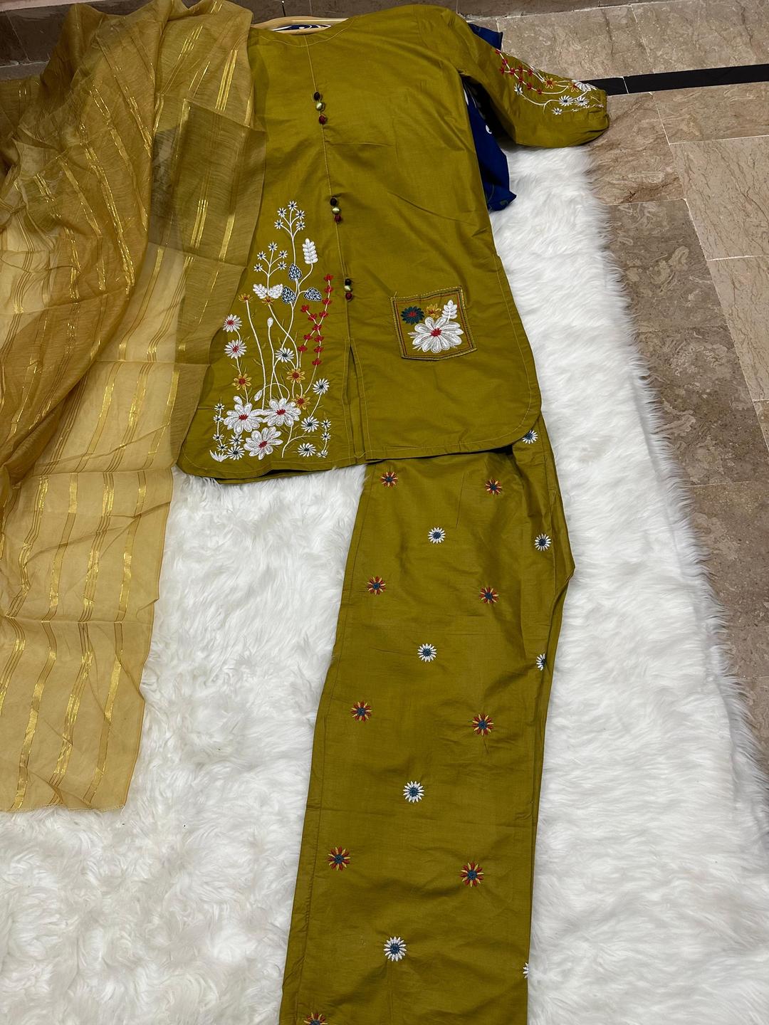 3 Pcs Women’s Stitched Embroidered Suit with Dupatta